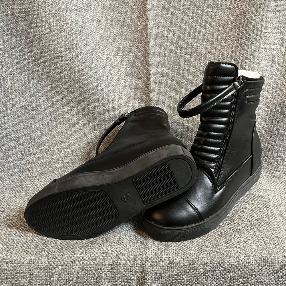 Black combat boots with velvet lining. Zipper front, never worn!